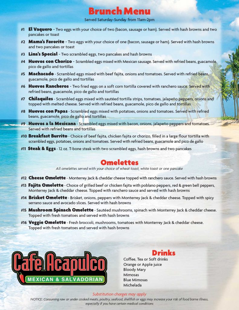 Brunch Menu Cafe Acapulco